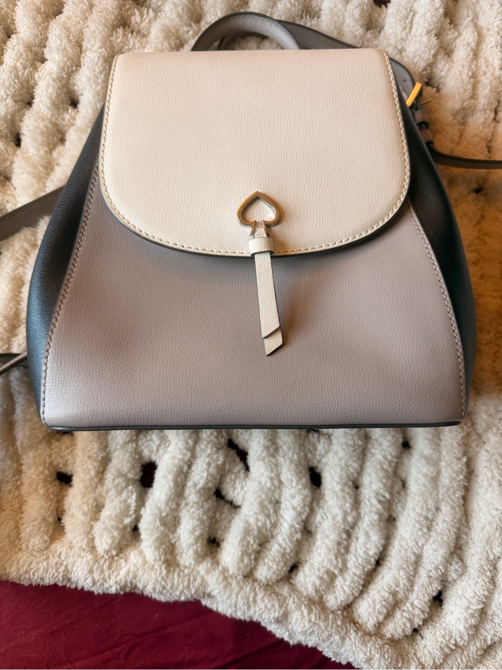 kate spade Tricolor Pebble Leather Backpack in Cream, Gray & Black